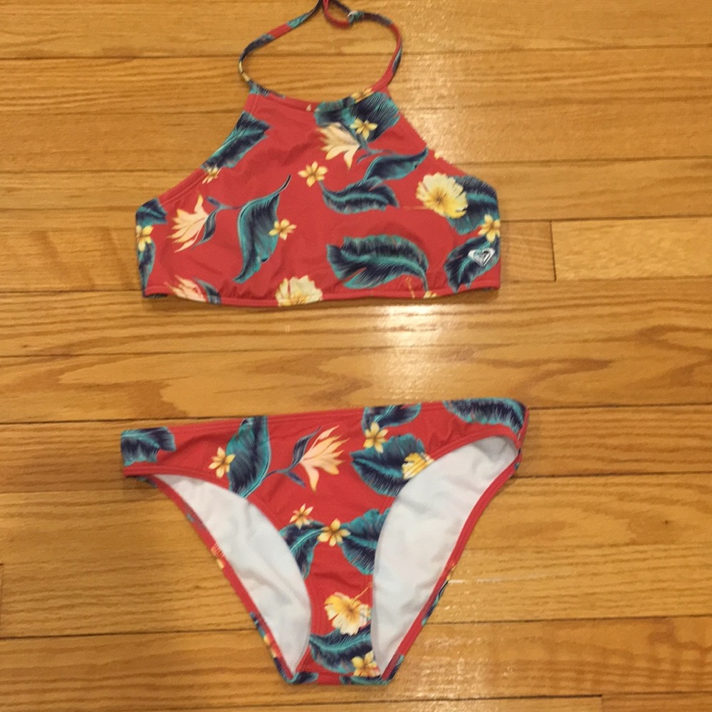 Tillys red floral halter top bikini